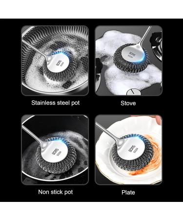 Stainless Steel Pot Brush with Long-Handle Stainless Steel Scrubbing Brush - Kitchen Cleaning Metal Stainless Steel Scrubbing Brush Non Stick Pot Steel Wire Ball - Buy Online on GoSupps.com