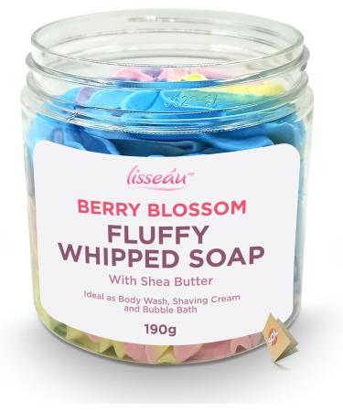 Lisseau Fluffy Whipped Soap with Shea Butter | Berry Blossom | 190g | Ideal as Body Wash Shower Fluff Shower Cream Shaving Cream & Bubble Bath Soap + SOL Sticker - Buy Online on GoSupps.com