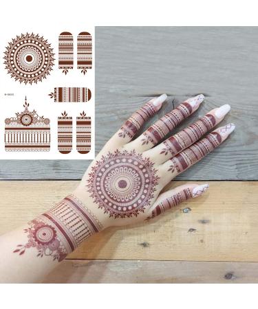 Brown Henna Temporary Tattoos for Women Girls Lace Fake Tattoo Stickers Mystery Sexy Mandala Flower Body Art Design Waterproof Henna Sticker DIY Body Face Arms Legs Party Supplies Favors 6 Sheets