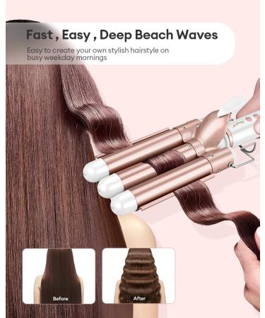 CkeyiN 3-in-1 Interchangeable Curling Wand Set - Ceramic Crimper Straightener & Waver for All Hair Types - PTC Fast Heating - Buy Online on GoSupps.com