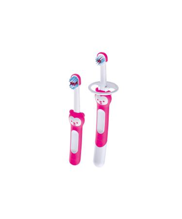 Mam Learn to Brush Set Baby toothbrush with a long handle to hold together children's toothbrush trains brushing your teeth from 5+ months pink