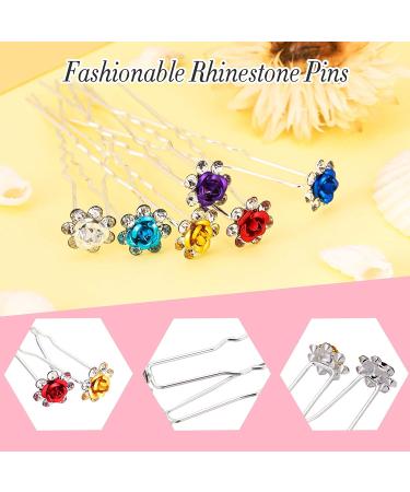 30 Piece Rhinestone Rose Flower Wedding Hair Pins - Elegant Crystal Clips for Women's Hair Accessories - Buy Online on GoSupps.com