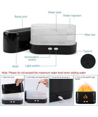 Flame Essential Oil Diffuser - Augot Aroma Diffuser with 5 Color Changing Flame Light No-Water Auto-Off Noiseless Humidifier for Spa Home Office & Yoga - Black - Buy Online on GoSupps.com