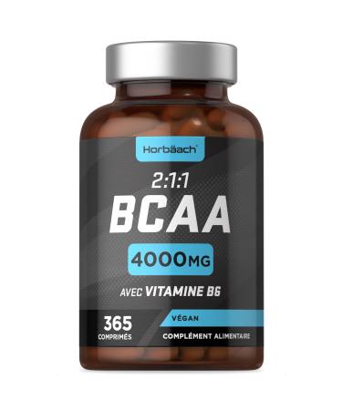 BCAA 2.1.1 4000mg | 365 Vegan Tablets (3 Months) | 2:1:1 Branched Chain Amino Acids L-Leucine, L-Isoleucine, L-Valine and Vitamin B6 | Pre Post Workout Dietary Supplement | by Horbaach