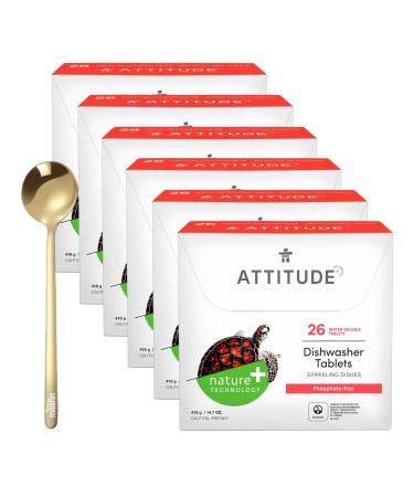 Dishwasher Pods High-Efficiency Non-Toxic Cleaning Tablets Unscented Anti-Limescale Protection Unscented Dishwasher Pods with Moofin Golden SS Spoon-6 Vegan Water-Soluble Film Pack of 6