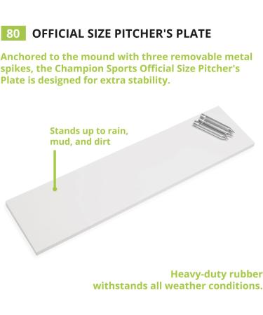 Champion Sports Official Size Pitcher's Plate with Metal Spikes - White - 24 x 6 x 1 | (80) - Buy Online on GoSupps.com