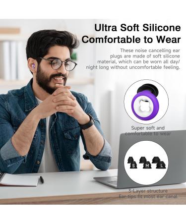 Buy Ear Plugs for Sleeping - Reusable Silicone Noise Reduction Earplugs | 33dB Hearing Protection 6 Ear Tips (S/M/L) for Sleep Concerts Snoring & Travel - Purple - Buy Online on GoSupps.com
