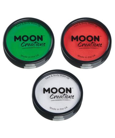 Moon Creations Moon Creations Professional Face and Body Makeup | Green White Red Set | 36g | Italy Hungary Flag | Euro 2024 | Professional Cake Pots for Painting