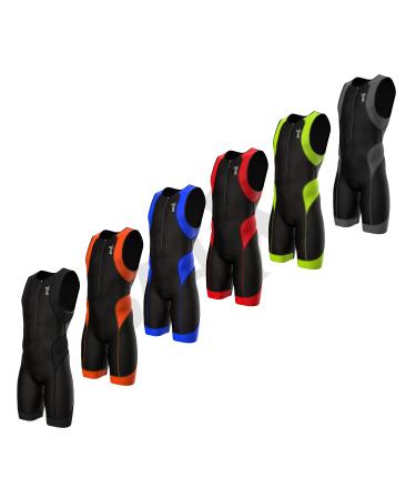 SPARX Mens Performance Triathlon Suit Race Tri Suit 2 Pockets UV Protective Italian Fabric | Swim-Bike-Run | Trisuit Black/Orange Small