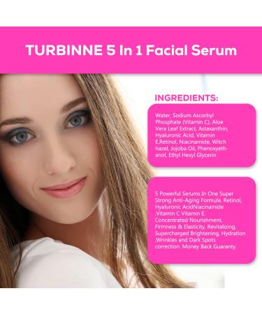 Turbinne 5-In-1 Overnight Facial Serum - Retinol, Hyaluronic Acid, Niacinamide, Vitamin C & E - Anti-Aging Treatment for Wrinkles, Acne Scars, Dark Spots - 1fl Oz - Buy Online on GoSupps.com