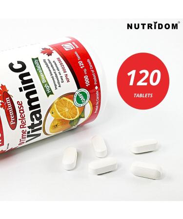 Nutridom Timed-Release Vitamin C 1 000mg with Citrus Bioflavonoids 100mg & Rose hip 100mg - Ascorbic Acid Supplement - Vegan-Friendly Non-GMO Gluten-free Soy-free Dairy-free 4 month supply (120 Tablets) - Buy Online on GoSupps.com