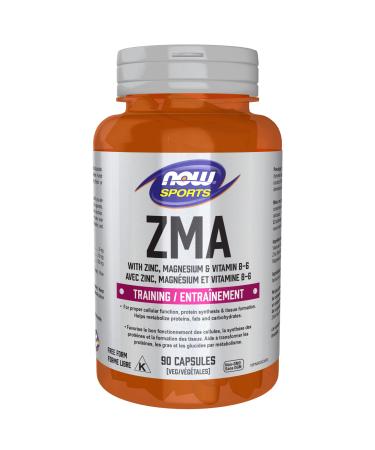 NOW Sports Nutrition ZMA (Zinc Magnesium and Vitamin B-6) Enhanced Absorption Sports Recovery* 90 Veg Capsules