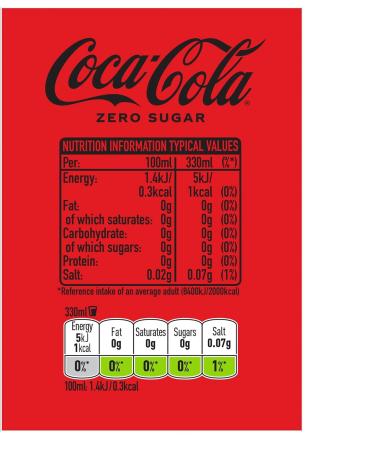  Coca-Cola Zero Coca-Cola Zero Sugar - Sugar-free calorie-free cola soda - Pack of 24 x 330ml cans - Buy Online on GoSupps.com