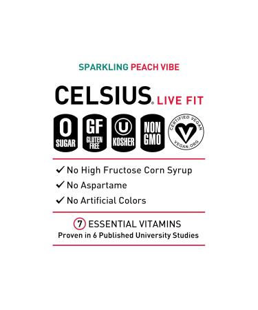 CELSIUS Peach Vibe Sugar Free Energy Drink - Energy Drink with 7 Vitamins & 1 Mineral and No Artificial Flavours or Colours (Pack of 12 x 355ml - 114mg of Caffeine Per Can) - Buy Online on GoSupps.com