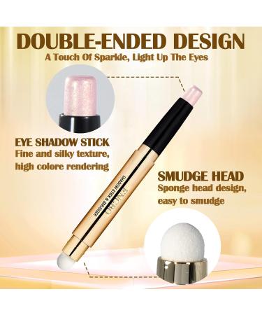 DAGEDA Eyeshadow Stick Dual End Shimmer Eyeshadow Stick Pearl Eyeshadow Pencil Crayon Waterproof Long-lasting Glitter Eye Shadow Cream Stick with Soft Brush for Eye Makeup (02# Light Gold Shimmer) - Buy Online on GoSupps.com