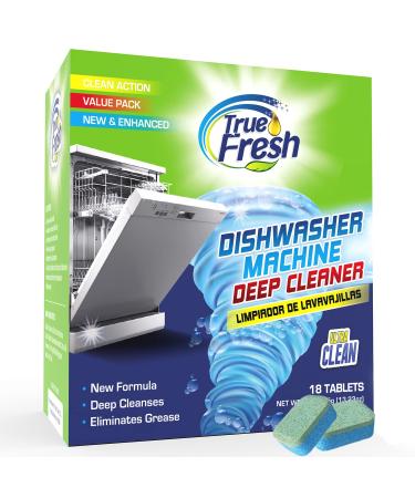 True fresh dishwasher cleaner tablets 18-Pack of 20g deep cleaning dishwasher tablets for 18 months supply, Heavy duty degreaser dish washer clean pods formulated to clean smelly Dish Washer machines
