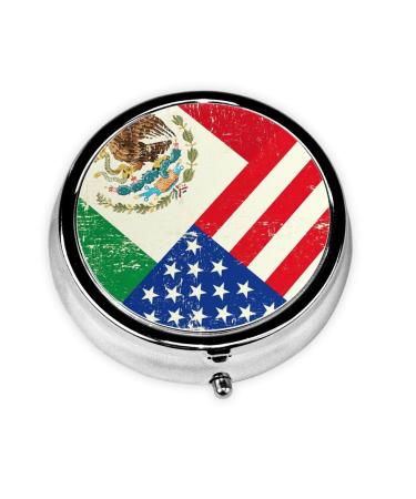 Mexican American Flag Round Pill Box Lightweight Moisture-Proof Portable for Emergency Medication & Fish Oil Mexican American Flag One Size