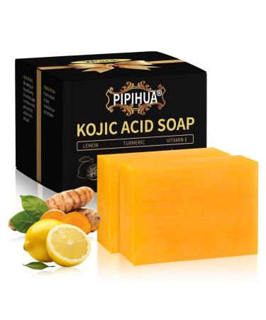 PIPIHUA Lemon Turmeric Kojic Acid Soap for Skin: Lemon Kojic Acid Soap Bars Combines Lemon & Turmeric & Kojic Acid(2 Pack) 2Pack Lemon & Turmeric