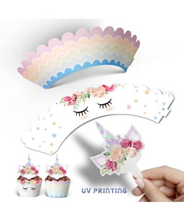 30 Set Unicorn Cupcake Toppers and Wrappers Decorations Birthday Party Cute Unicorn Cupcake Liners with Topper for Girls Baby Shower Birthday Party Decorations (Colorful) - Buy Online on GoSupps.com