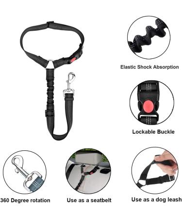 Dog Car Seat Belt Headrest Dog Car Seat Belt Adjustable Dog Car Lead Restraint Seat Belt with Elastic Bungee Buffer and Reflective Stripe Dog Car Safety Harness Pet Travel Accessories - Buy Online on GoSupps.com