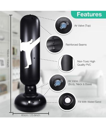 Inflatable Kids Punching Bag 160cm - Freestanding Boxing Equipment with Air Pump for Karate & Martial Arts Practice - Relieve Energy - Black Large - Buy Online on GoSupps.com
