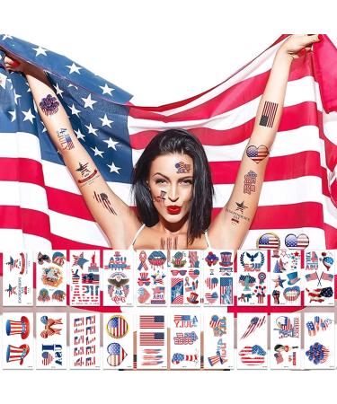 4th of July Temporary Tattoos  20 Sheets USA Flag Tattoos  American Flag Red White Blue Tattoos Stickers  Independence Day Tattoo Stickers  Memorial Day Decorations  Patriotic Theme Party Decor