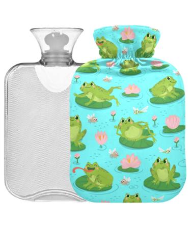 Oarecol hot water bottle with cute frog pink flower with reference green animals blue 2 l transparent warm -up bag for pain relief cramps