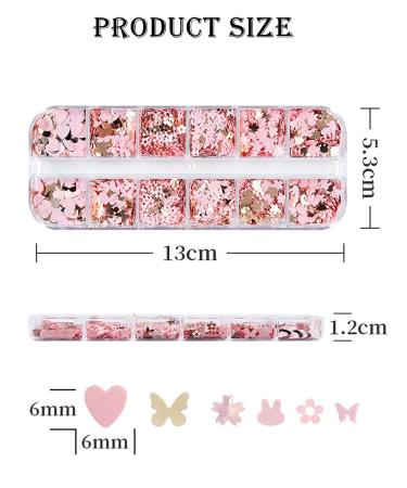 12 Grids Holographic Nail Glitter Set for Acrylic Nails - Butterfly Flower Heart Rabbit Pink Gold Sequins for Valentine's Day Nail Decoration - Buy Online on GoSupps.com