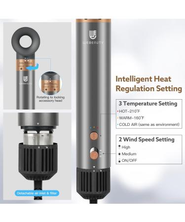webeauty 5-in-1 Hair Dryer Brush - Professional Hot Air Brush for Fast Drying Curling and Straightening - Ceramic Coating & Negative Ion Technology - 110000 RPM (Grey/Gold - Buy Online on GoSupps.com