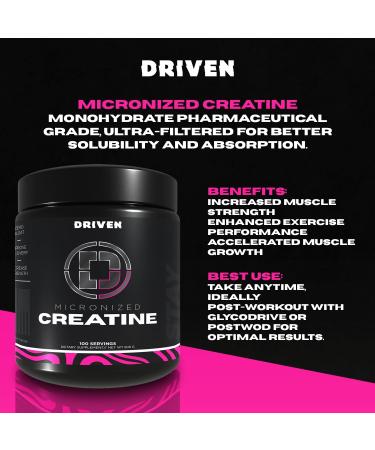 Driven Nutrition Micronized Creatine Monohydrate Powder 500g | Pure, Unflavored, 5g Per Serving | Muscle Strength, Power, Endurance & Recovery Supplement Unflavored 1.09 Pound (Pack of 1) - Buy Online on GoSupps.com