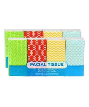 Funwares Pocket Sized White Travel Facial Tissue, 8 Packs, 72 Sheets, Geometric Print Designed Package, Count (Pack of 8) 8 Pack - Geometric