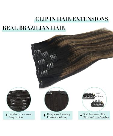 Doores Clip-In Hair Extensions | Real Balayage Natural Black to Chestnut Brown | 12 Inch 80g Remy Hair | 7 Pieces - Buy Online on GoSupps.com