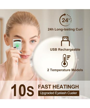 Heated Eyelash Curlers Rapid & USB Rechargeable with 2 Temperature Settings & 8 Makeup Brushes for Long-Lasting Natural Curls - Buy Online on GoSupps.com