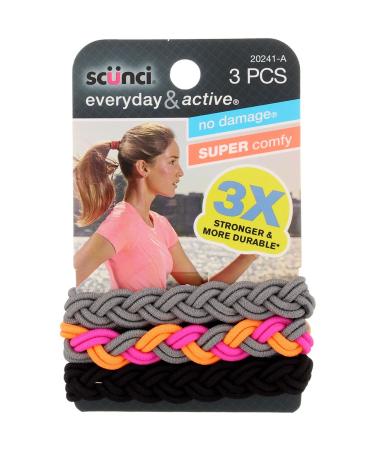 Scunci Everyday and Active 3-Strand Braided Elastics   No Damage  Super Comfy  3X Stronger (Assorted Colors) 3-PCS - Buy Online on GoSupps.com