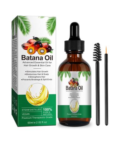 Batana Oil for Hair Growth Organic Cold Pressed 100% Pure Batana Oil Prevents Hair Loss & Repairs Damaged Hair Nourishing Hair Oil for Men & Women All Hair Types 60ml