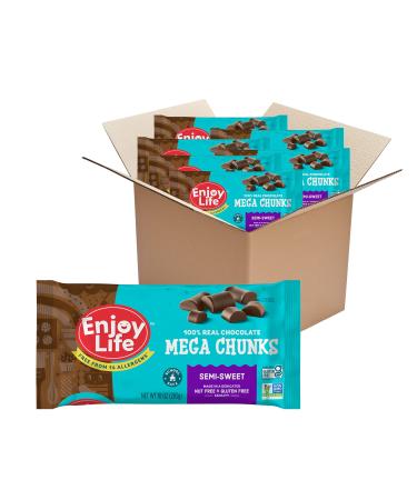 Enjoy Life Baking Chocolate Semi-Sweet Mega Chunks, Dairy Free Chocolate Chips, Soy Free, Nut Free, Non GMO, Gluten Free, Vegan Chocolate Chips, 6 Bags (10 oz) Bulk Chocolate