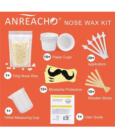 Nose Wax Kit for Men and Women - ANREACHO Nose Hair Removal Kit - 100g Wax, 20 Applicators, Ear Hair Removal - Safe, Easy, Painless Home Waxing (15-20 Uses) - Buy Online on GoSupps.com