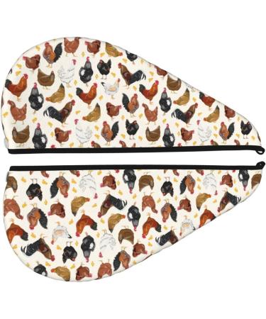 Hair Towel Wrap for Quick Drying - Button Towel Turban & Head Towel | Roosters & Chickens Design - Perfect for All Hair Types - Buy Online on GoSupps.com