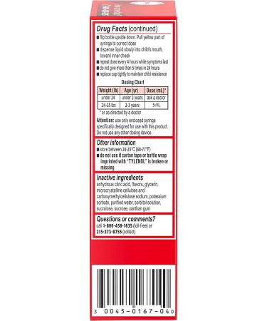 Infants' Tylenol Acetaminophen Pain & Fever Relief, Dye-Free Cherry - 1 fl. oz - Buy Online on GoSupps.com