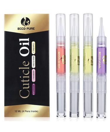 ECCO PURE Cuticle Oil Pens (4 Pack) - Nail Cuticle Protector - Professional Manicure & Pedicure Set Accessory - Cuticle & Nail Strengthener Cuticle Softener for at Home Nail Care Kit