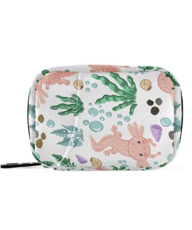 Pfrewn Pill Organizer Case 7 Day Axolotls Algae Shells Bubbles Travel Pill Box with Zipper Portable Small Weekly Vitamin Medicine Supplement Holder Pouch Bag