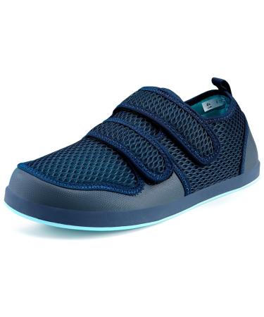 Sisttke Diabetic Shoes for Women Men Adjustable Arthritis Edema House Slippers Swollen Feet Shoes Extra Wide 8.5 Wide Women/7.5 Wide Men Dark Blue