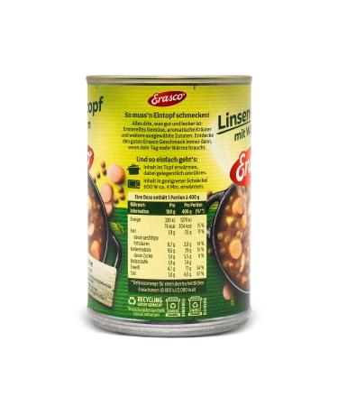 Erasco Lentil Stew with Sausages - Pack of 3 (3 x 400g) | Buy Internationally - Gourmet Ready Meals - Buy Online on GoSupps.com