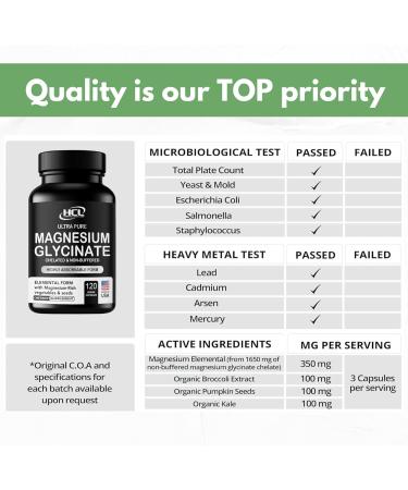 Pure Magnesium Glycinate Capsules - Non-Buffered 350mg Elemental Magnesium Supplement - Chelated High Absorption & Purity Magnesium Complex - Made in USA - Buy Online on GoSupps.com