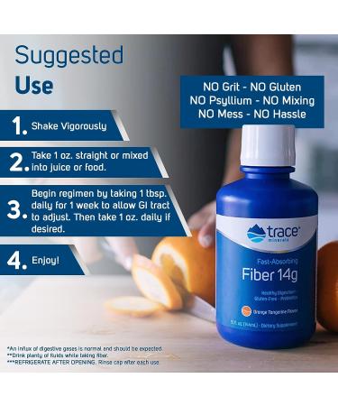 Trace Minerals Fast Absorbing Fiber Liquid Supplement 14g | Prebiotics for Healthy Digestion | Gluten Free Orange Tangerine 15 oz - Buy Online on GoSupps.com