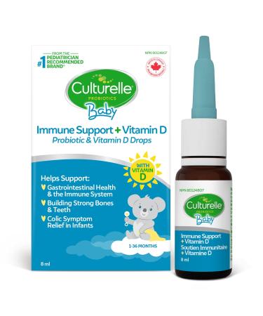 Culturelle Baby Probiotic Drops + Vitamin D 8 ml Immune & Digestive Health Support Helps Soothe Colic Fussiness for Babies 1-36 months