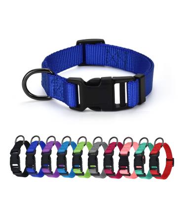 Audwud thick nylon neck band classic adjustable dog collar in several colors suitable for small medium and large dogs 4 sizes L: 42-63 cm deep sea blue