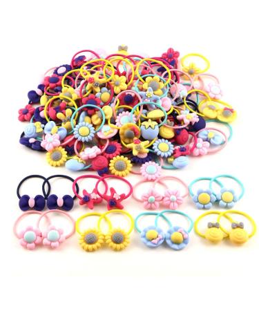 Mixed Color Girl Cartoon Elastic Hair Band Soft Rubber Band Hair Band Rope Ponytail Braid Fixer Girl s Hair Accessories Babies Toddlers Kids Teenagers and Children 100 Pieces (50 Pairs)