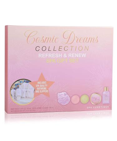 Spa Luxetique Spa Bathrobe and Slippers Gift Set for Women - Flannel Robe, Soft Slippers, Bath Bombs & Body Lotion - Buy Online on GoSupps.com
