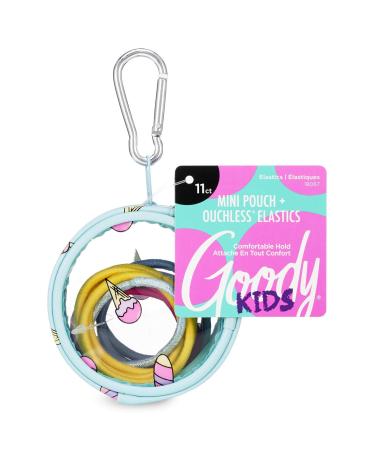 GOODY Kids Ouchless Elastics with Mini Pouch - 11 Count Ice Cream Print - for All Hair Types - Hair Accessories for Women and Girls